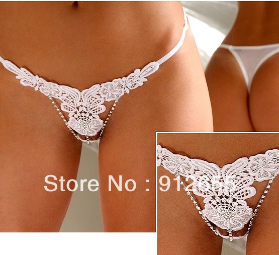 Free shipping + Lowest price New Sexy Mash Swarovski Crystal Lace TRANCA THONG Underwear Lingerie