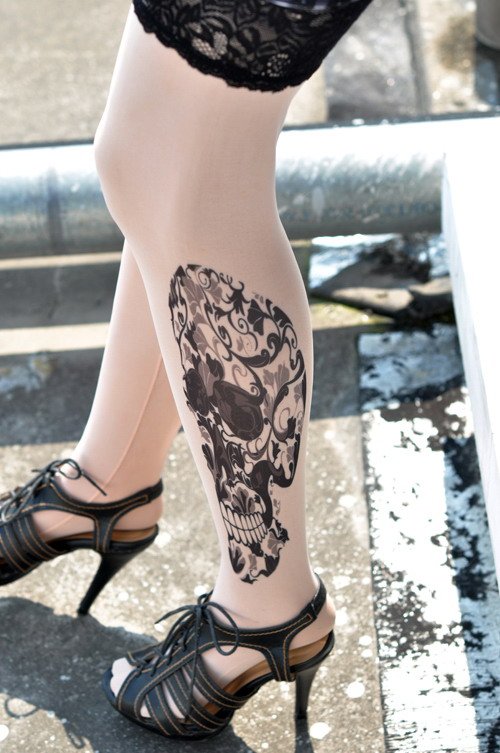 Free shipping + Lowest price New Sexy Red Floral Totem Skulls Tattoo Stockings