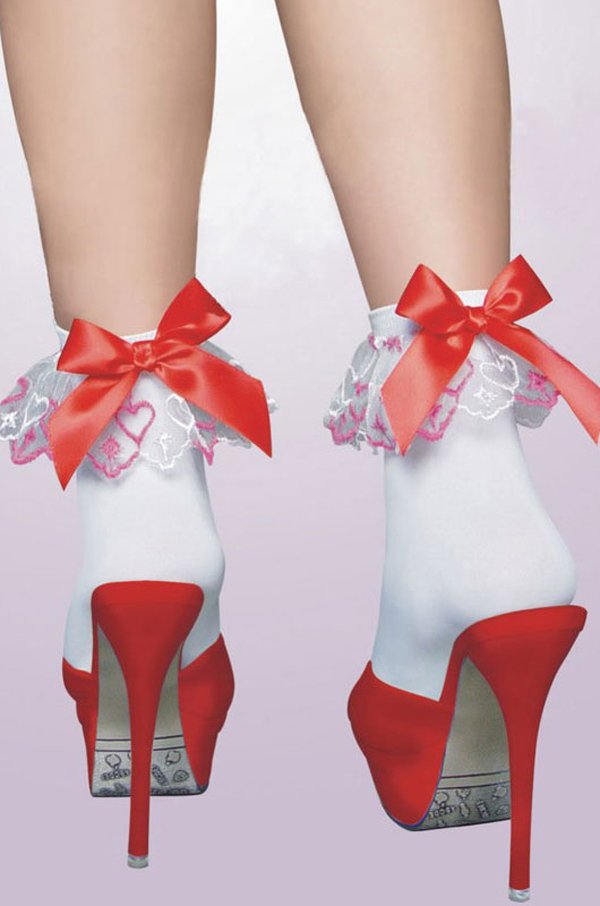 Free shipping + Lowest price New Sexy white Cute Socks with red bow