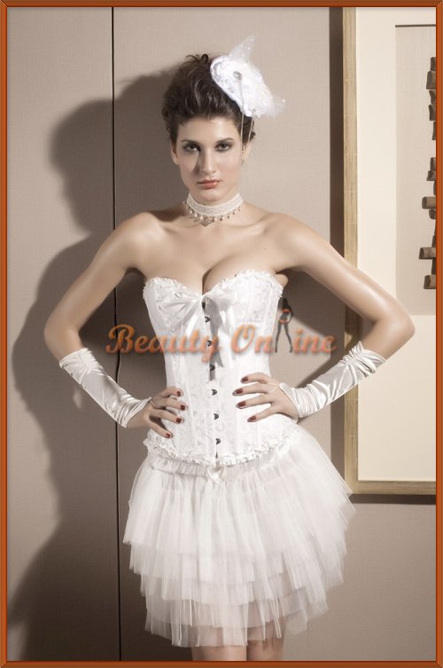 Free shipping + Lowest price+ !! NEW Sexy White Satin Overbust Pattern Corset