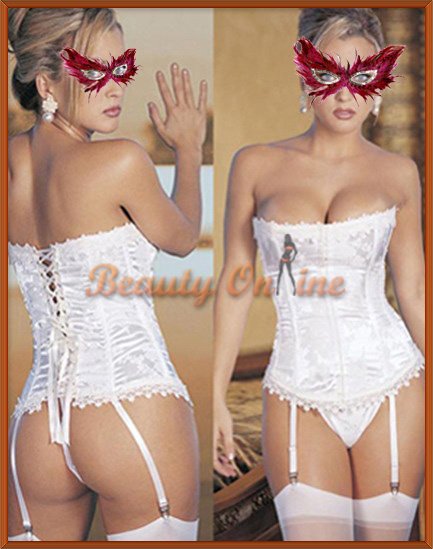 Free shipping + Lowest price !! NEW White Stunning Corset with G-string