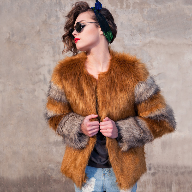 Free shipping Ltte Jacqueminot 2013 autumn and winter women's top color block decoration fur coat 2013 spring women's top