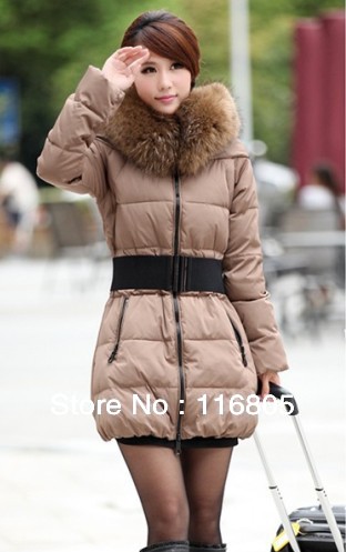 Free shipping!Luxury large fur collar slim medium-long down coat Women down coat