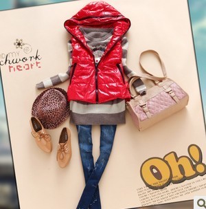 Free shipping M-660 2012 women's all-match fashion hooded shiny cotton-padded vest