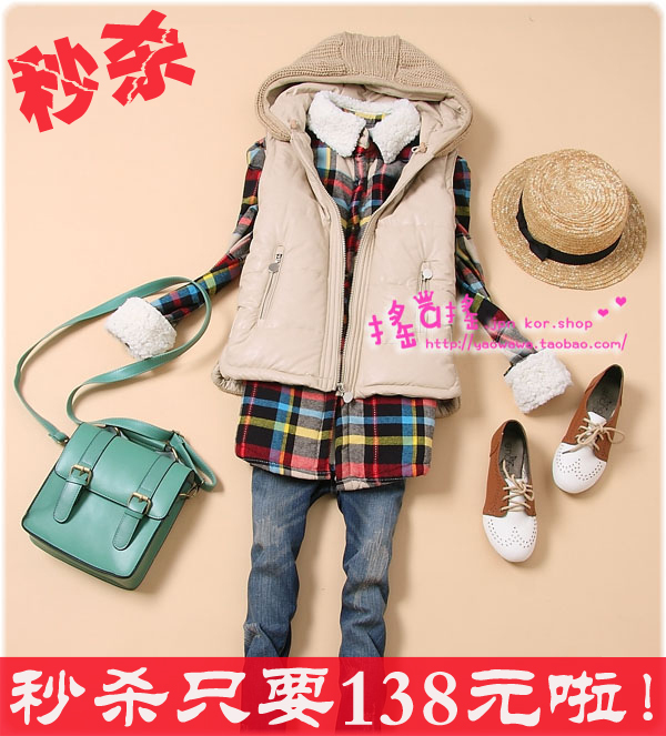 Free shipping M-682 2012 women's hooded PU patchwork thickening cotton vest leather vest waistcoat vest