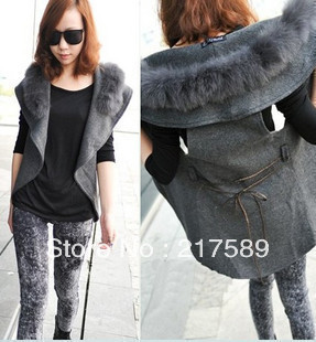 Free shipping  M102 European style fur collar vest jacket