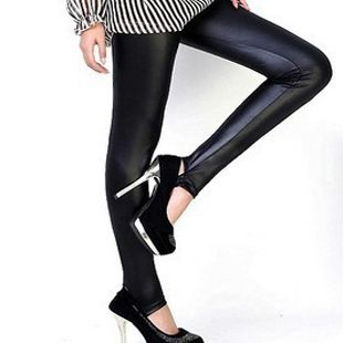 free shipping M117 spring 2012 bling black faux leather cool step on the foot legging pants leather pants