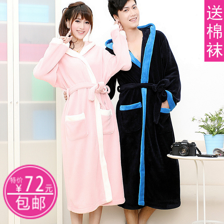 Free shipping, Male robe 2012 autumn and winter coral fleece thickening lovers sleepwear long lounge women's bathrobes