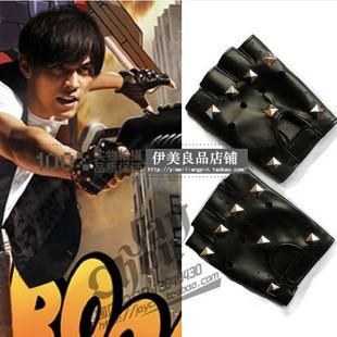 Free Shipping Male women's genuine leather gloves semi-finger rivet gloves hip-hop fashion