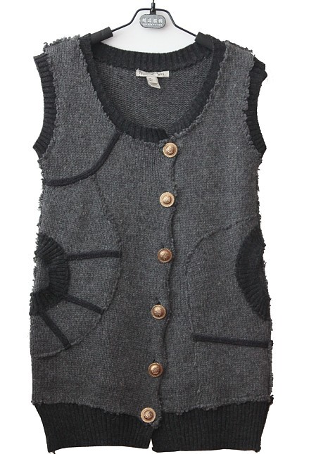 Free shipping Mango all-match casual dark grey produced by hongkong sheep wool knitted sleeveless knitted vest vest