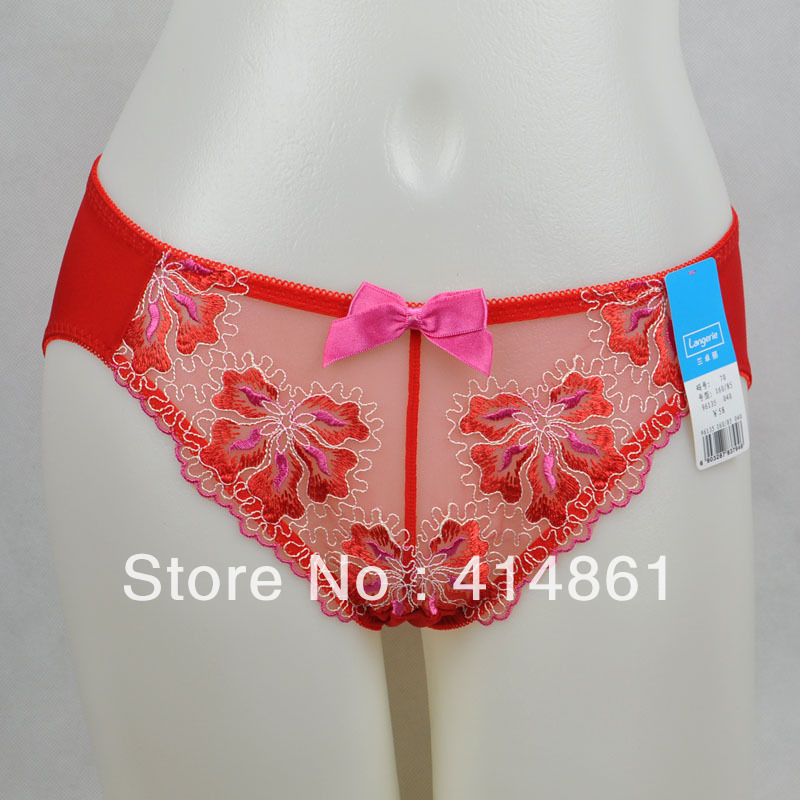 Free shipping Maniform r underwear silky mid waist trigonometric red panty