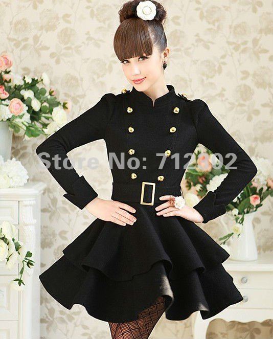 free shipping Manufacturers supply new fashion women's black long coats,Woolen cloth dress,women overcoat