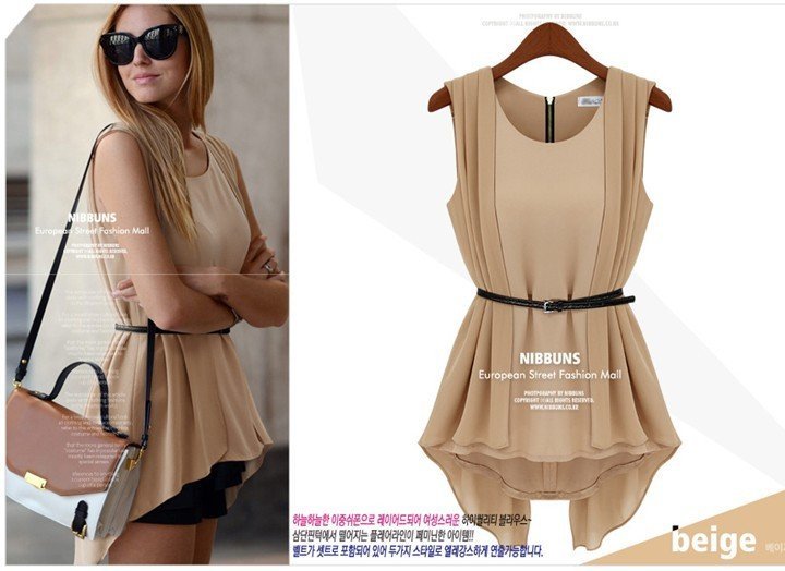 free shipping Manufacturers supply new fashion Women's Irregular fashion Sleeveless shirts with  belt moq 1pc #S05541