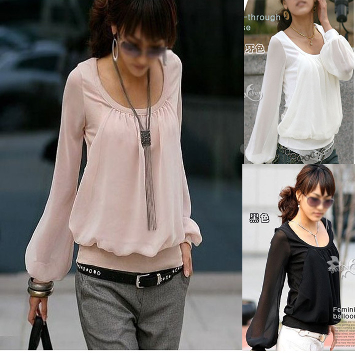 free shipping  Manufacturers supply new fashion women's Lantern sleeve long-sleeved shirts and blouse#G001