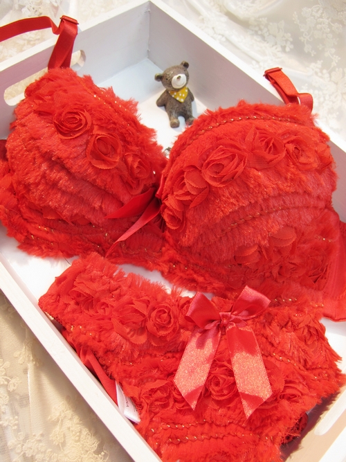 Free shipping, Married 3 breasted three-dimensional rose yarn bra women's single-bra underwear set ,12