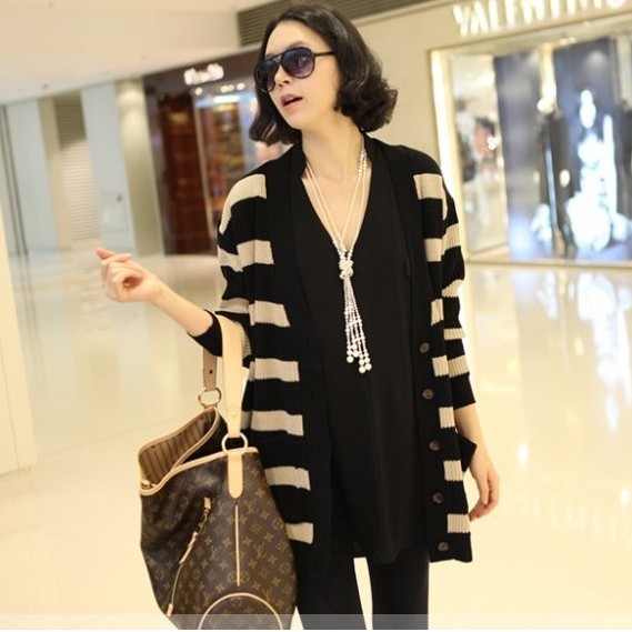 Free Shipping Maternity clothing autumn and winter stripe sweater cardigan maternity sweater outerwear