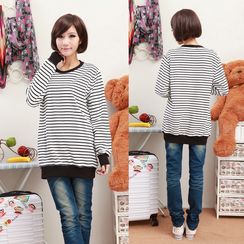 Free shipping Maternity clothing autumn maternity stripe t-shirt o-neck long-sleeve top fashion maternity batwing shirt