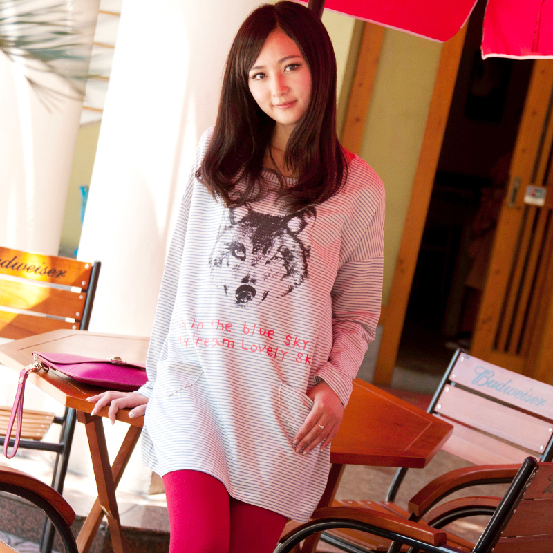 Free Shipping Maternity clothing autumn maternity t-shirt loose long-sleeve stripe maternity top