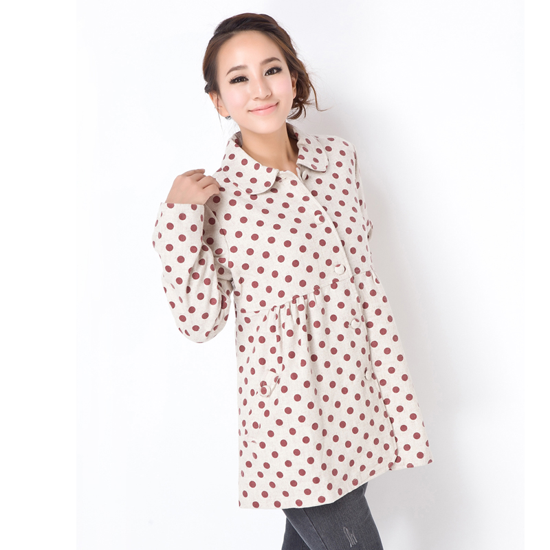 Free shipping Maternity clothing autumn maternity top fashion turn-down collar polka dot wool maternity outerwear 547803