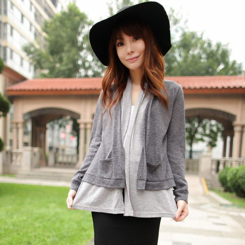 Free Shipping Maternity clothing autumn top maternity cardigan maternity sweater faux two piece