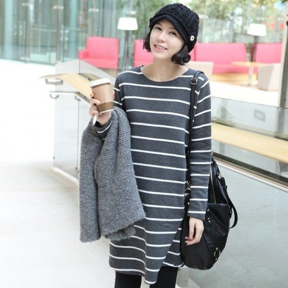 Free Shipping Maternity clothing classic stripe o-neck maternity sweatshirt maternity long design top