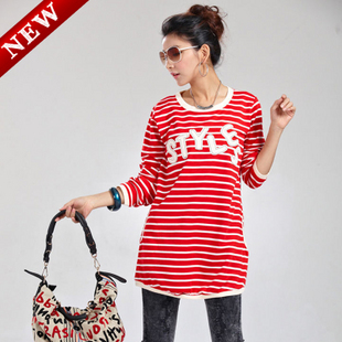 Free shipping  maternity clothing fashion long-sleeve outerwear clothes stripe letter loose long design sweatshirt M551