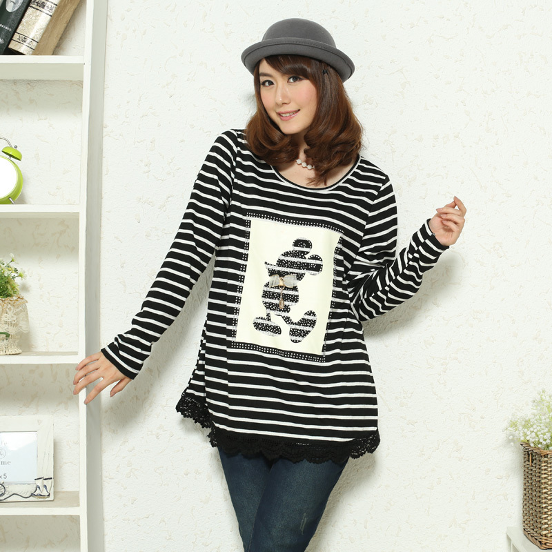 Free Shipping Maternity clothing maternity top autumn 2012 cartoon MICKEY maternity stripe long-sleeve T-shirt