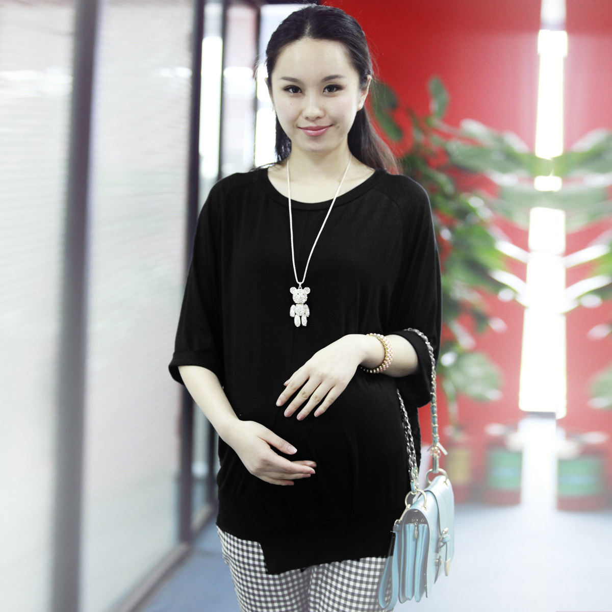 Free shipping maternity clothing maternity top batwing shirt lace maternity t-shirt short-sleeve 96599