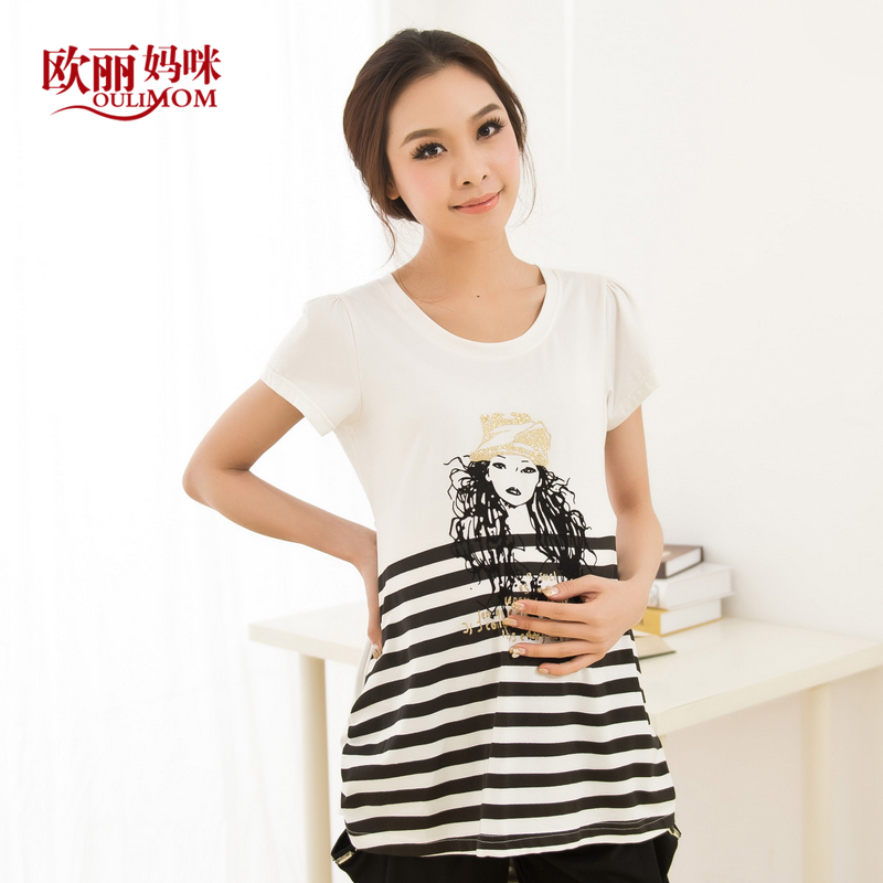 Free shipping Maternity clothing summer fashion 2013 bronzier pattern maternity short-sleeve T-shirt plus size loose top