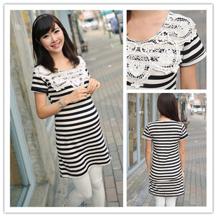 Free shipping Maternity dress fashion stripe crochet one-piece dress summer maternity one-piece dress maternity clothing