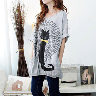 Free Shipping Maternity shirt cat women's batwing long women's short-sleeve t-shirt summer yz364 3b