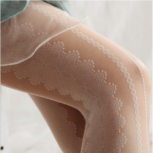 free shipping Meat ultra-thin white stockings female magazine lace beads pantyhose vertical stripe socks for giirls students