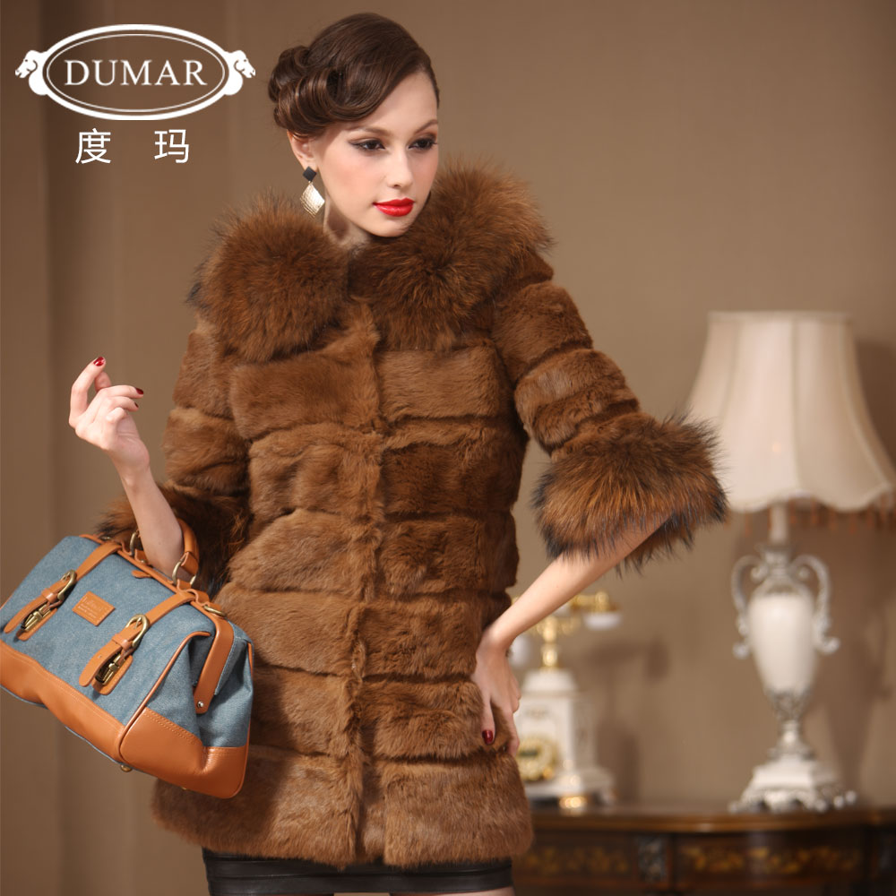 free shipping Medium-long hooded female overcoat big raccoon fur rabbit fur coat pc0666