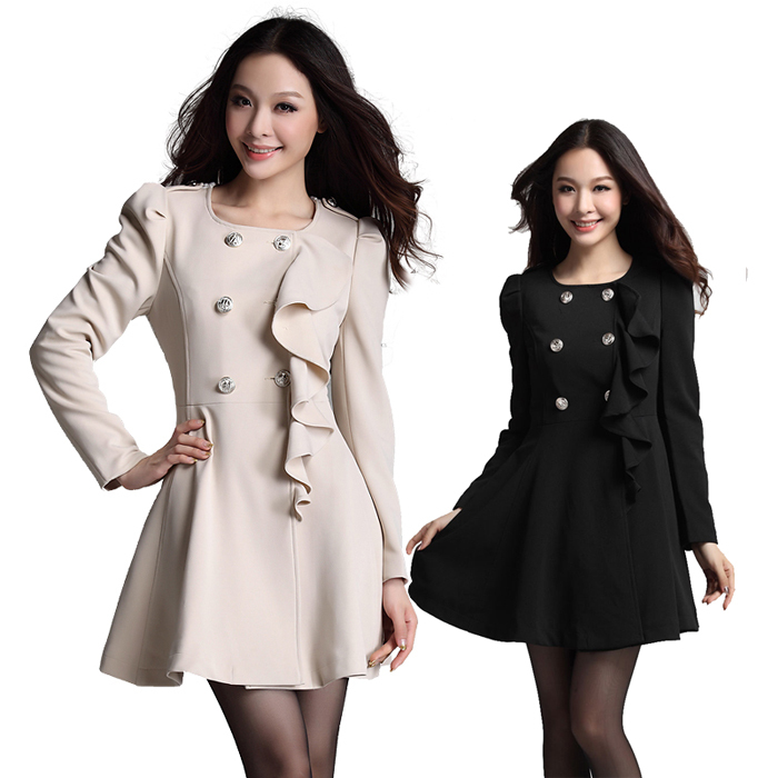 Free Shipping Medium-long plus size slim trench skirt-style female  2013 spring women's trench Outerwear