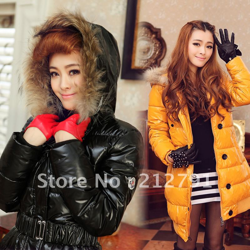 Free shipping Medium-long slim raccoon fur down coat female down jacket