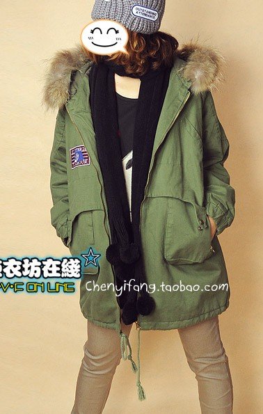 free shipping ! Medium style coat loose large size female cotton-padded clothes army green