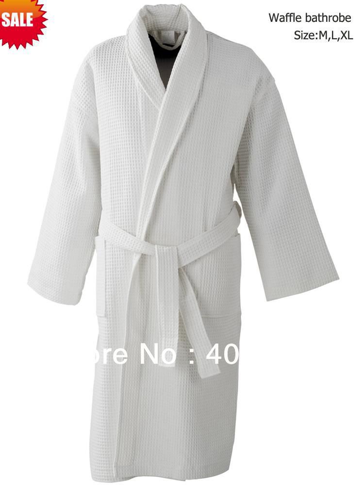 Free shipping--Men robes,Waffle Bathrobe, Waffle style,100%Cotton, White color, Ladies robes, Unisex, Night wear,Gowns