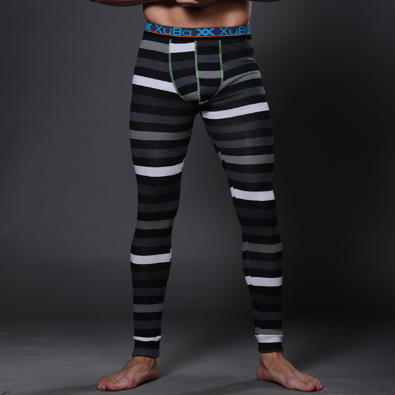 Free shipping Men's Stripe body shaping men's lycra cotton long johns warm pants basic thermal underwear