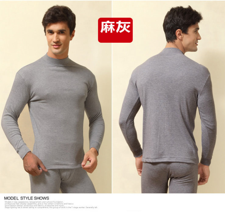 Free shipping Men's turtleneck thin warm underwear set cotton thermal wear comfortable and breathable