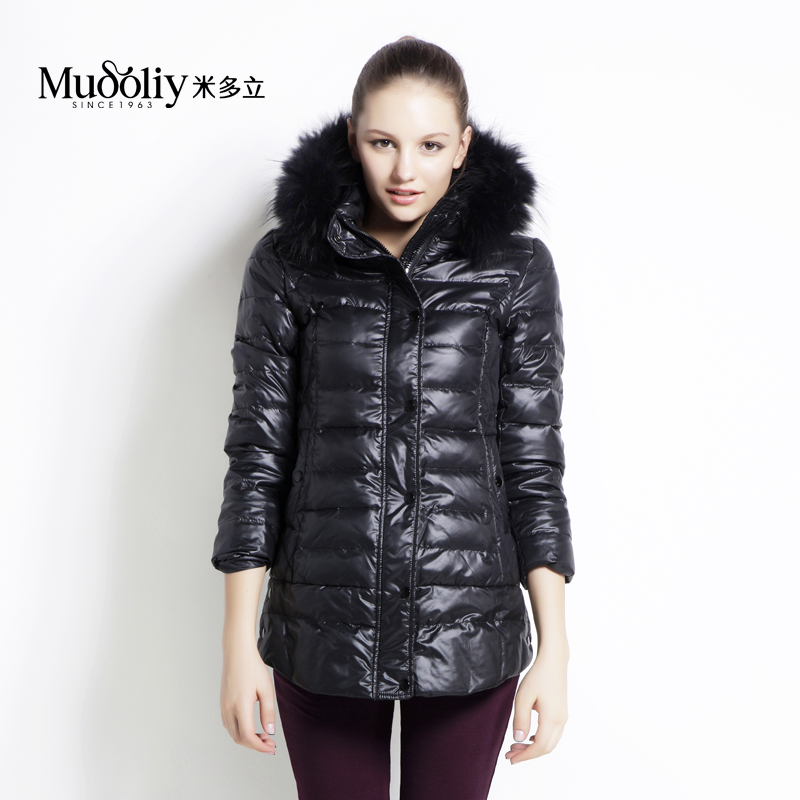 FREE SHIPPING Meter 2012 winter new arrival raccoon fur with a hood Women down coat long-sleeve slim down coat