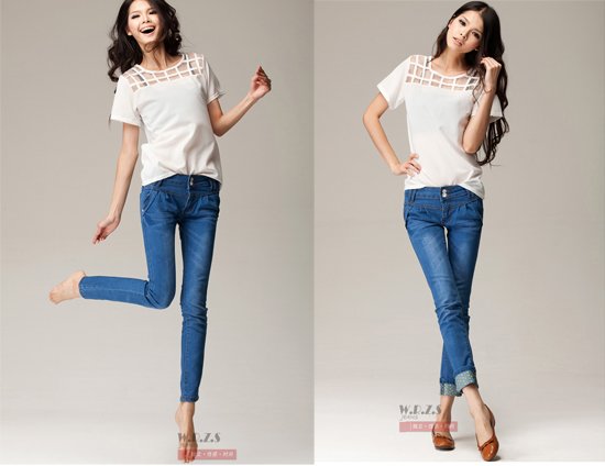 Free shipping  mid waist skinny  jeans pants, harlan feet  trousers  for women