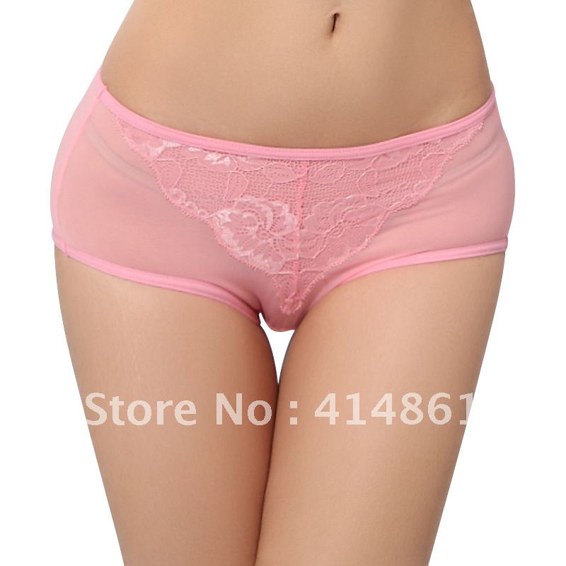 Free shipping Mid waist trigonometric panty thin net fabric noble embroidery sexy transparent lace