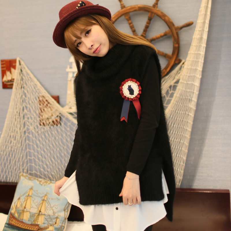 free shipping Mimius mm3024 2012 winter soft mohair turtleneck double open-end woven vest