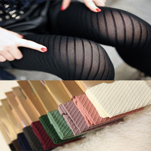 Free Shipping Min.order $15_Autumn and Winter Velvet Three-dimensional Slanting Stripe Pantyhose