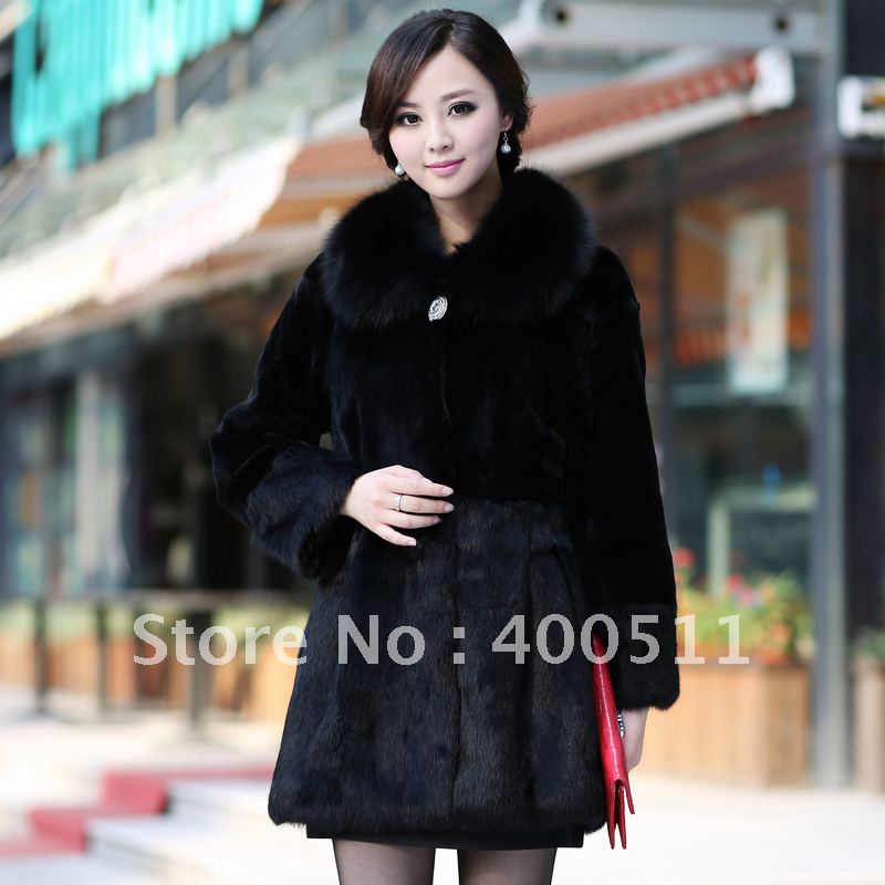 Free shipping mink coat 2013 high quality rex rabbit hair long design fox fur 30 - 61