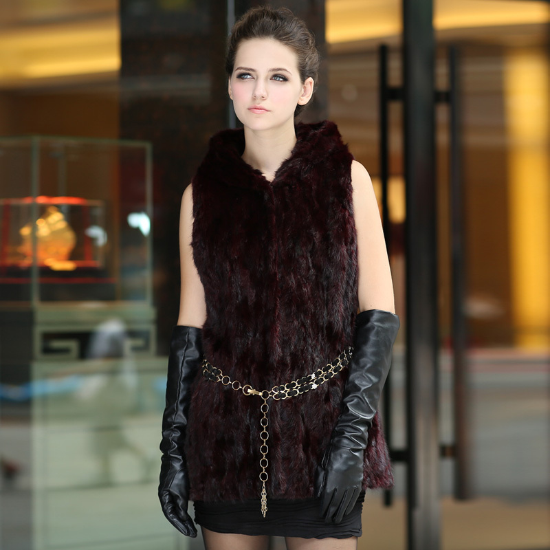 free shipping Mink fur vest mink hooded leather coat mink vest long design women's douhua