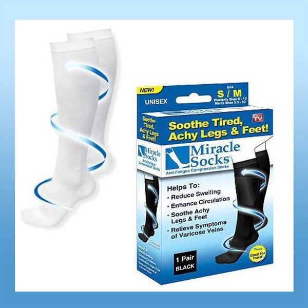 Free shipping Miracle Socks Anti Fatigue Compression Socks As Seen On TV S/M Size Black/White help to reduce swelling