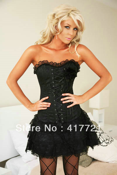 Free shipping ML4005 S/M/L/XL Sexy Newest Black Lace Corset Dress