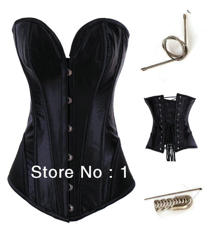 Free shipping ML4028 Solid black Boned Corset Bustier Overbust Shaper with g-string(S/M/L/XL)