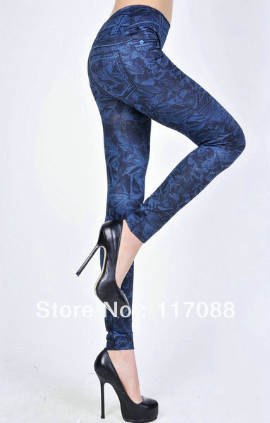 Free Shipping ML7538 New Arriva lBlack/blue Fashion Slim Stretch Pants high waisted leather leggings